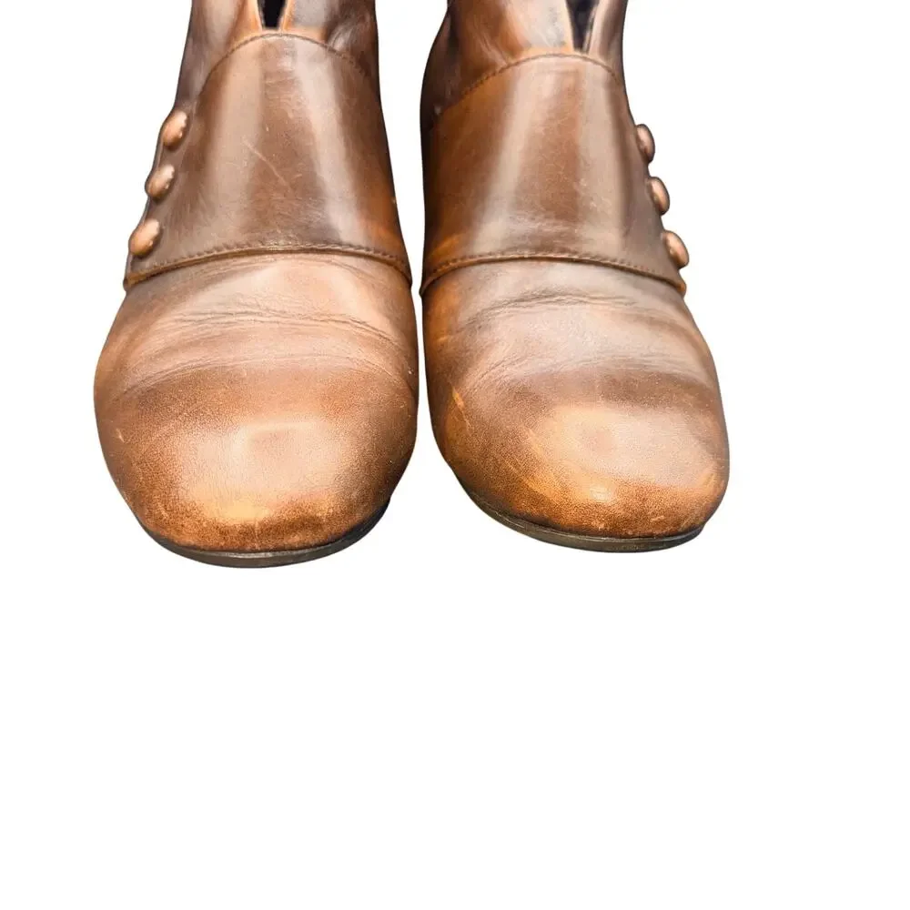 Born Jessen Brown Leather Ankle Booties Back Zip Heel Women’s Size 9